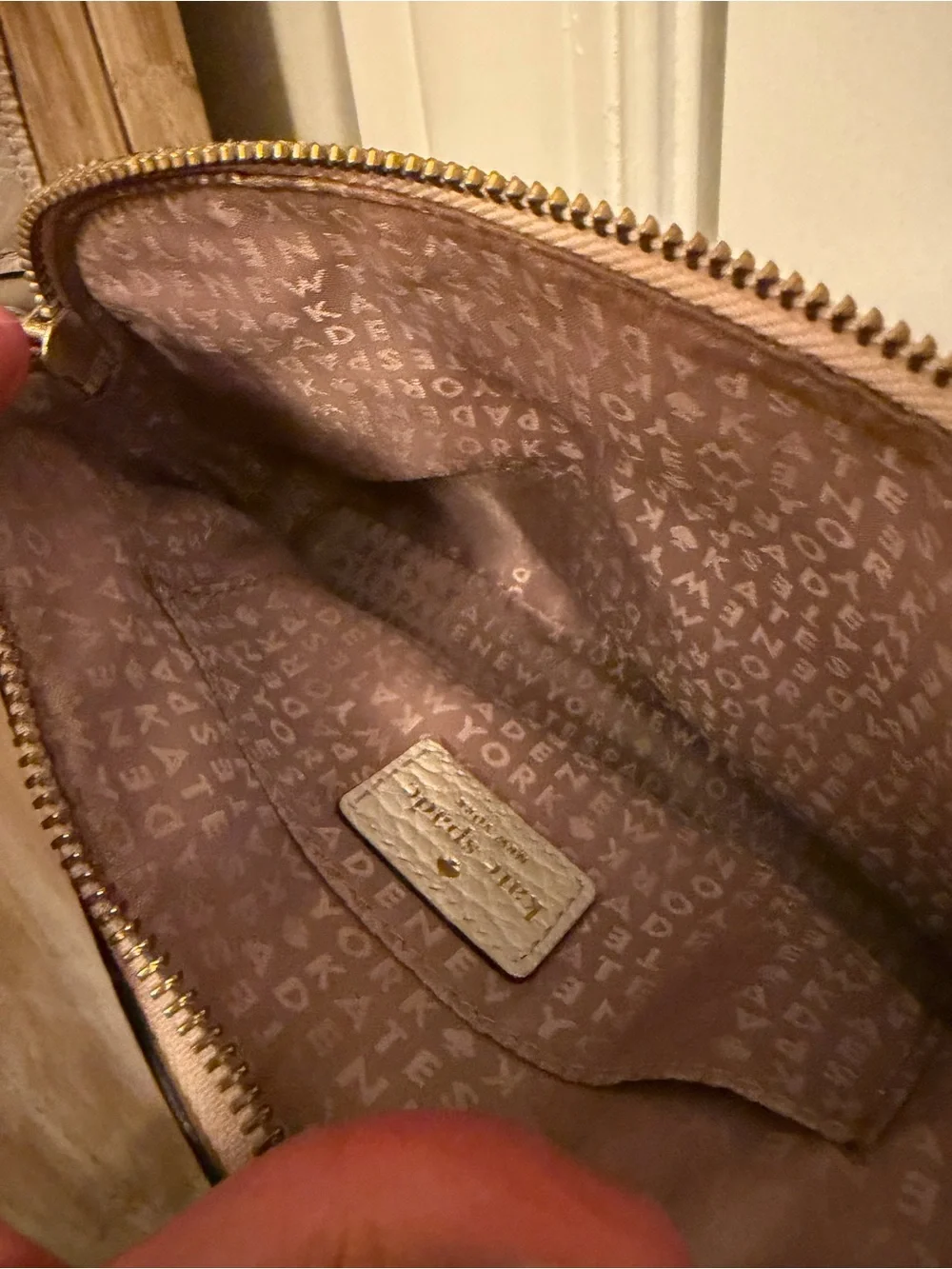 kate spade Cream and Taupe Pebbled Leather Crossbody